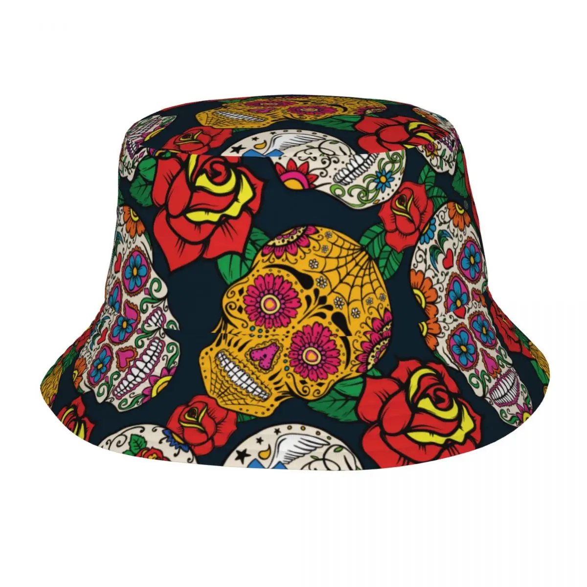 

Summer Mexican Sugar Skull With Rose Bucket Hat Bob Fisherman hat Outdoor Travel Sun Visor Fashion Panama