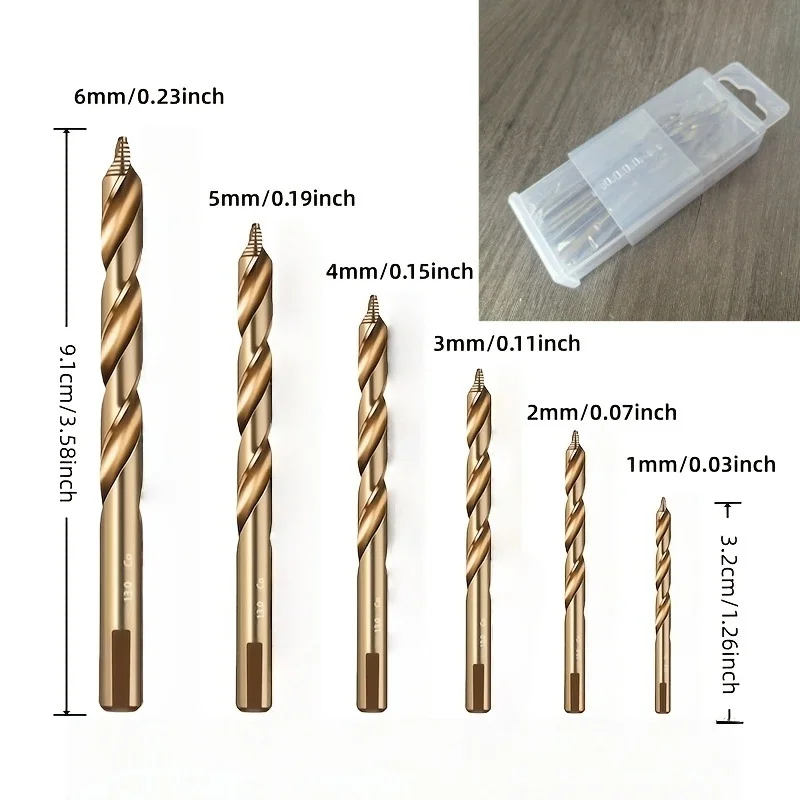 6PCS Titanium Twist Drill Bit Set 1‑6mm Straight Shank HSS Drill Bits with Storage Case for Wood Metal Plastic DIY