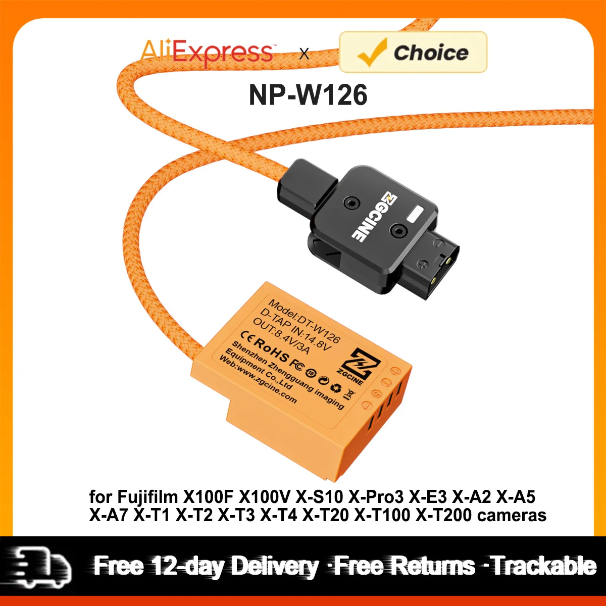 ZGCINE NP-W126 Dummy Battery with D-Tap Connector Power Cable D-Tap to NP-W126 Dummy Battery for Fujifilm X100F X-S10 cameras