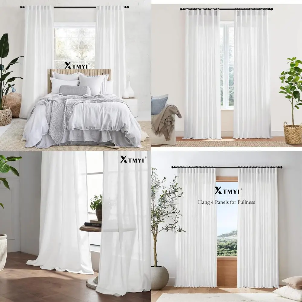 

120 полупрозрачных льняных хлопковых штор, набор из 2 панелей с зажимами, карман для стержня XL, длина 50x120 для гостиной