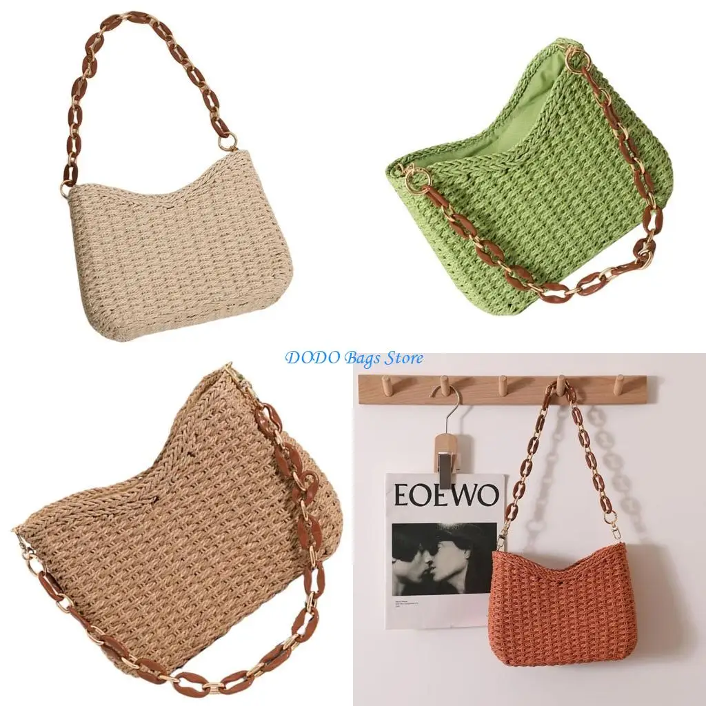 

Stylish Mini Handbag for Women and Girls Hand Woven Shoulder Bag Beach Vacation Underarm Bags Casual Travel Handbag