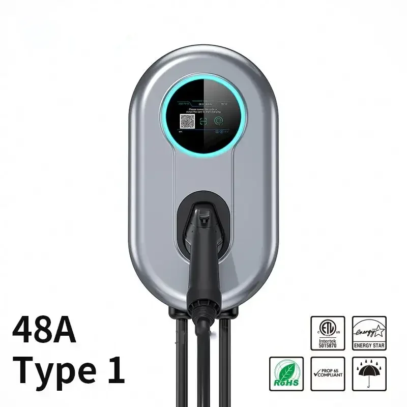 Type1 AC 5.7-11KW 48A Wallbox Car Electric Charger/Wall-mounted Charging Station For EV With LCD Screen LED Indicator