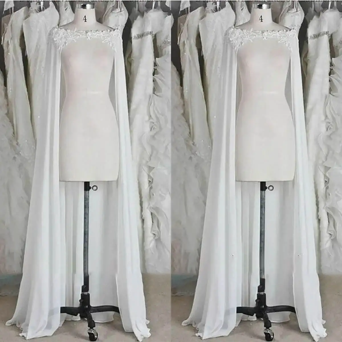 

Elegant Sleeveless Long Wrap Jacket Appliques Boat Neck Bride Shawl For Strapless Bridal Dress High Quality