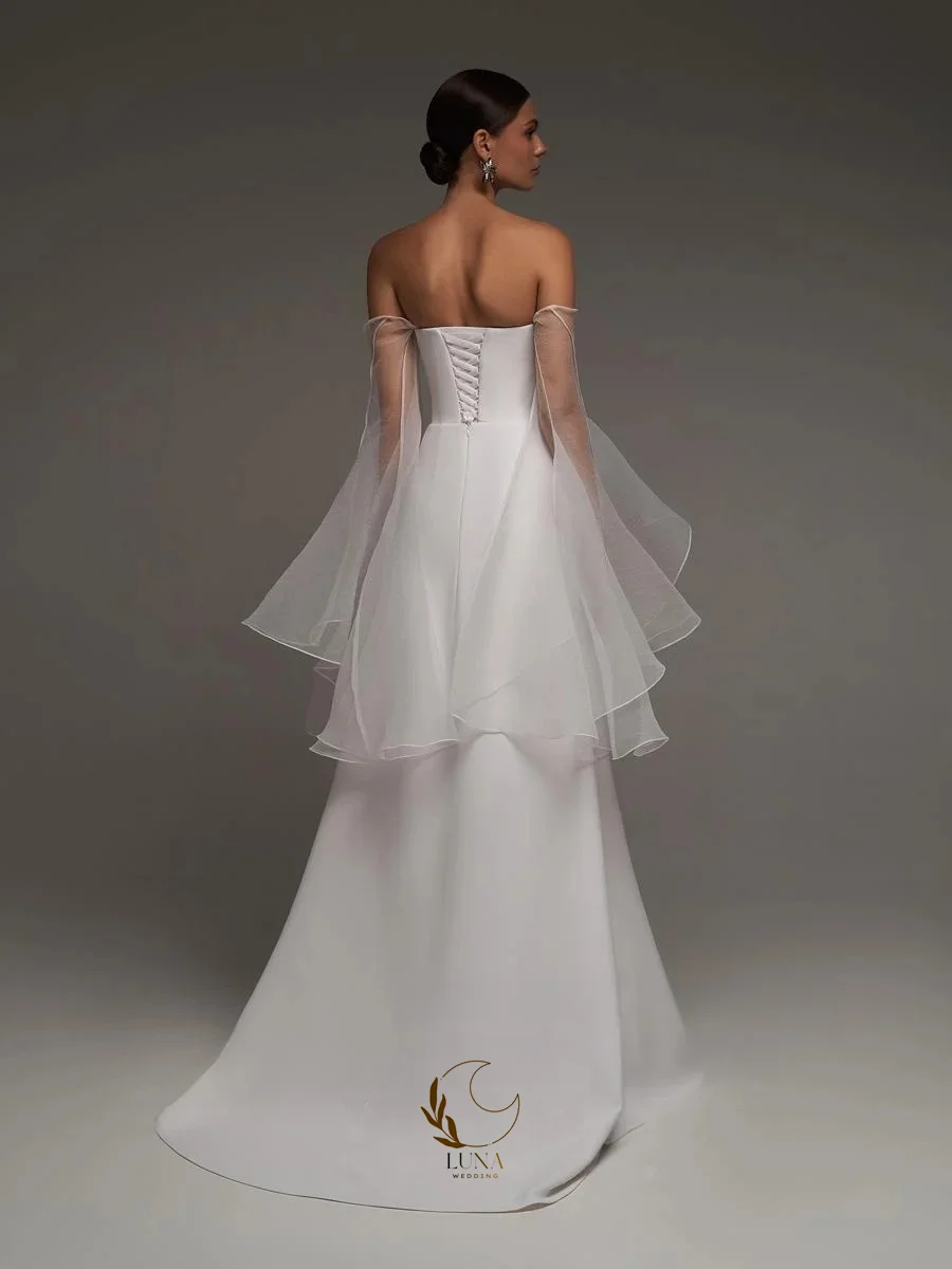 Luna Elegant Mermaid Wedding Dresses Off the Shoulder Satin Long Sleeves Beach Bridal Gown Vestido De Noiva Customized