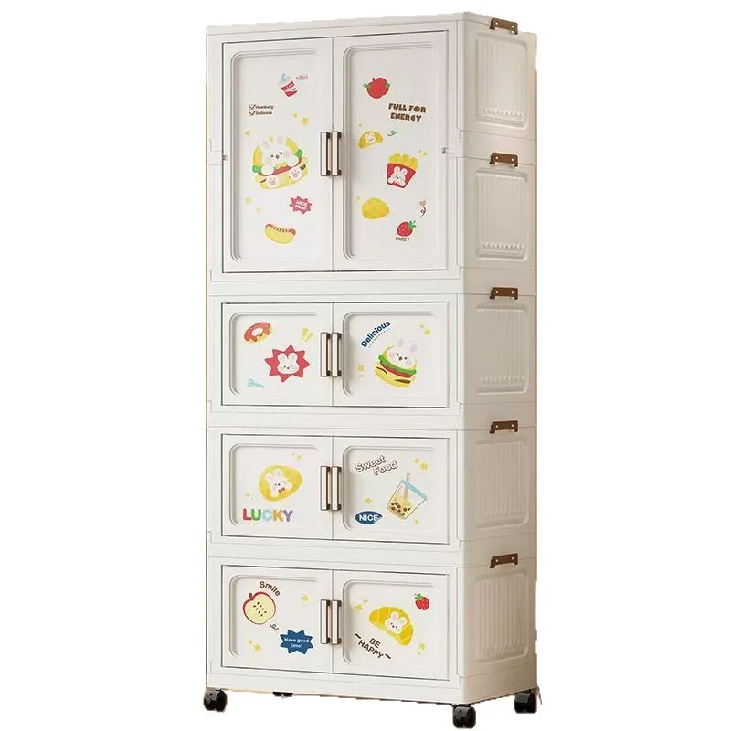 Cartoon Foldable Kids Wardrobe, Multi-Layer Plastic Storage Cabinet for Baby Clothes, Children Organizer, Nursery Furniture