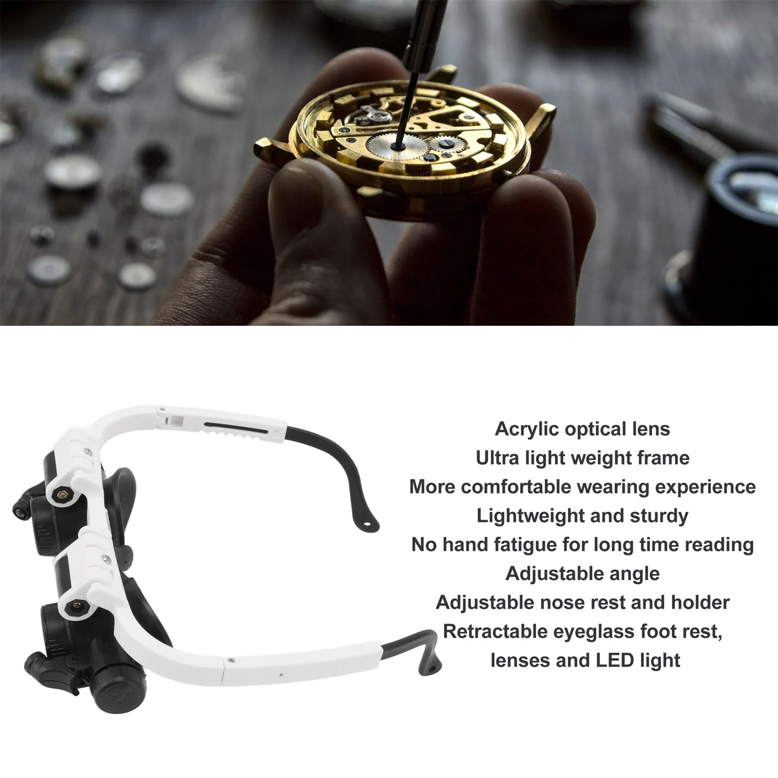 ZK50 Head Mount Magnifying Glasses 8X 15X 23X Hands Free Bracket Magnifier with 2 LED Lights for Watch Repair