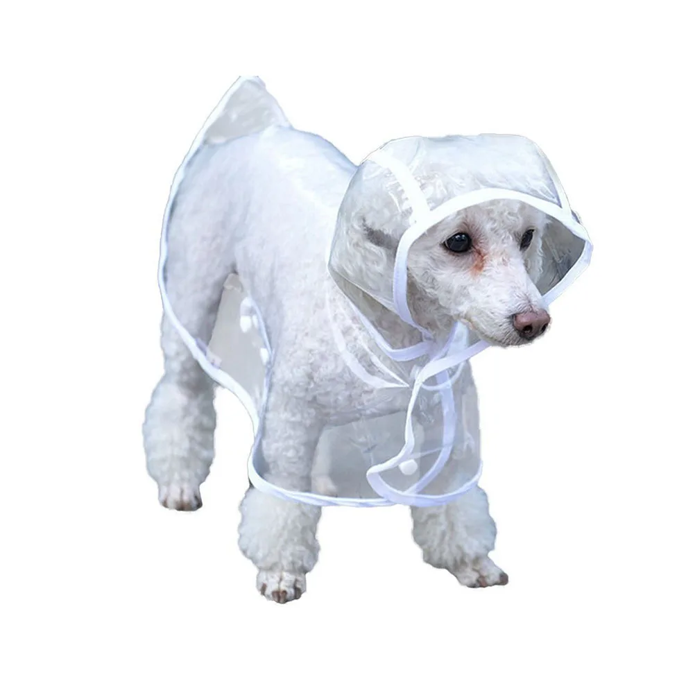 

Size L White Waterproof Eva Pet Dog Raincoat Hooded Poncho Transparent Bordered Design Keep Dry Pet Dog Raincoat
