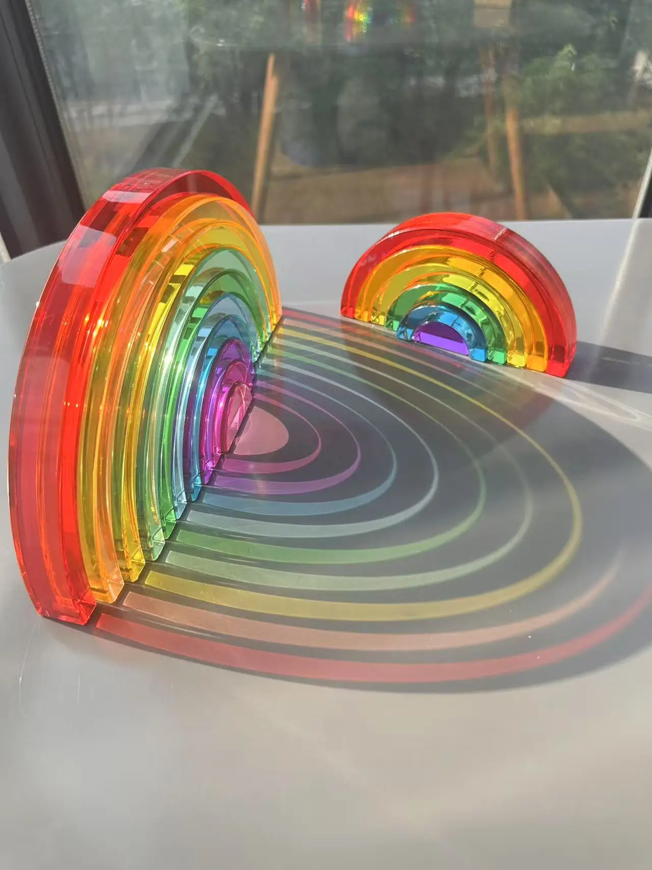 Novo design montessori brinquedos ver através do arco-íris lucite empilhamento blocos acrílico hightransparente para crianças jogo aberto