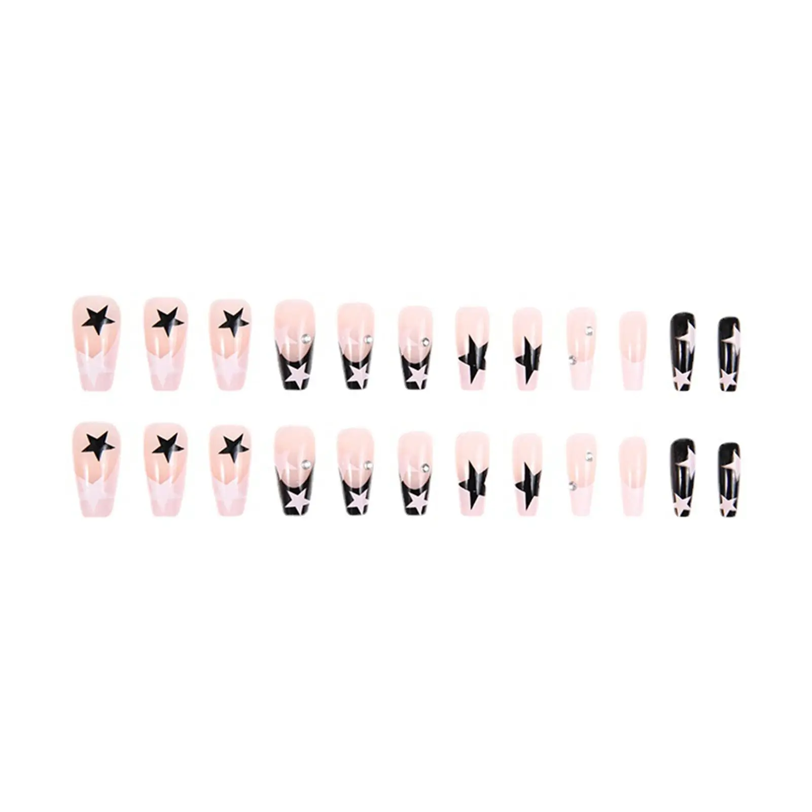 Hot Girls White & Black Stars Fake Nail Stylish Color Matching Manicure Nail Art Set for Hand Decoration Nail Art