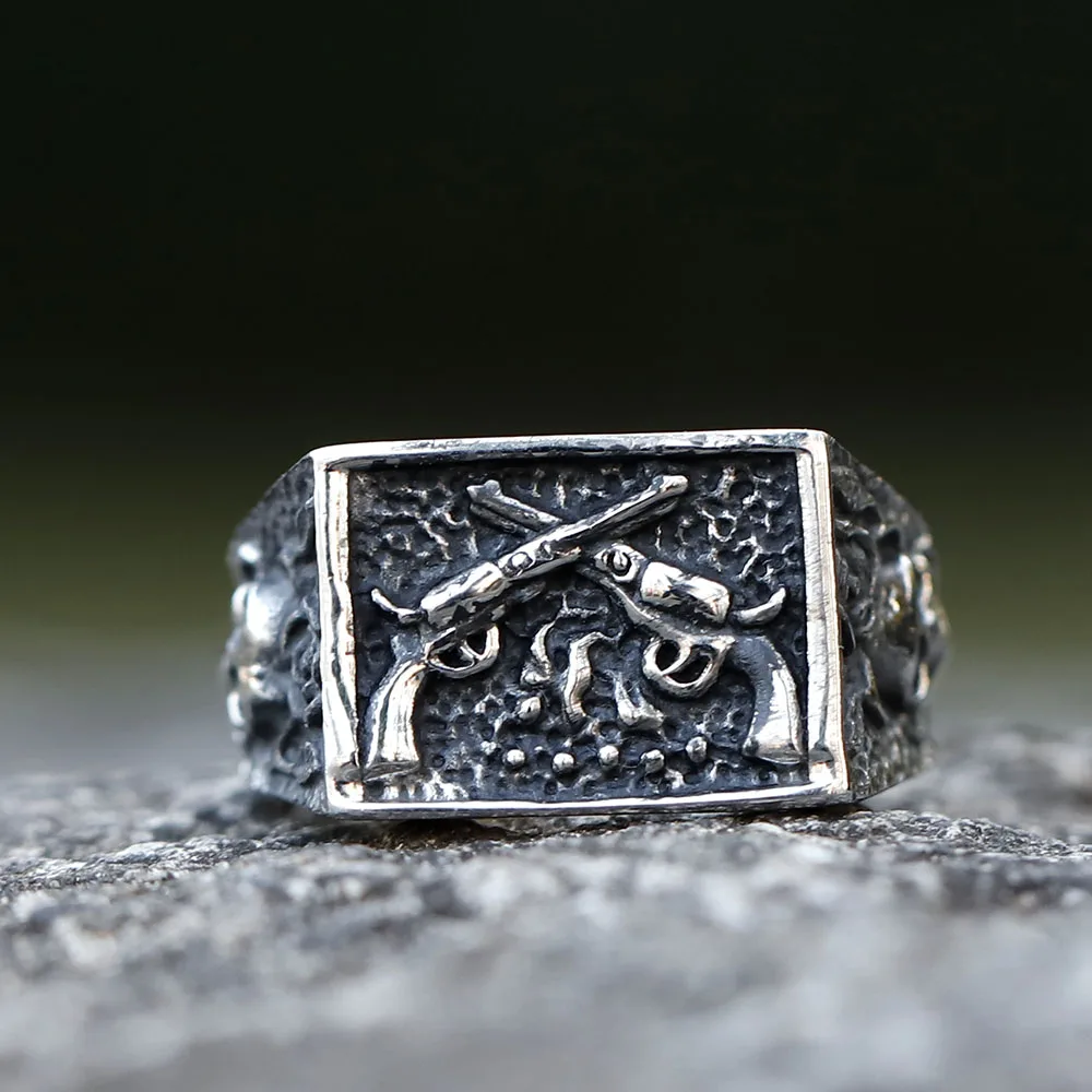 2023 NEW Men's 316L Stainless-Steel Rings Punk Rock Gothic Pistol Skull Ring for Teens Fashion Jewelry for Gift Free Shipping