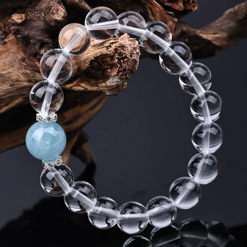 Natural White Crystal Bracelet Aquamarine Lucky Beads Hand String Original Design All-match Stable Mood For Women's Ins Jewelry