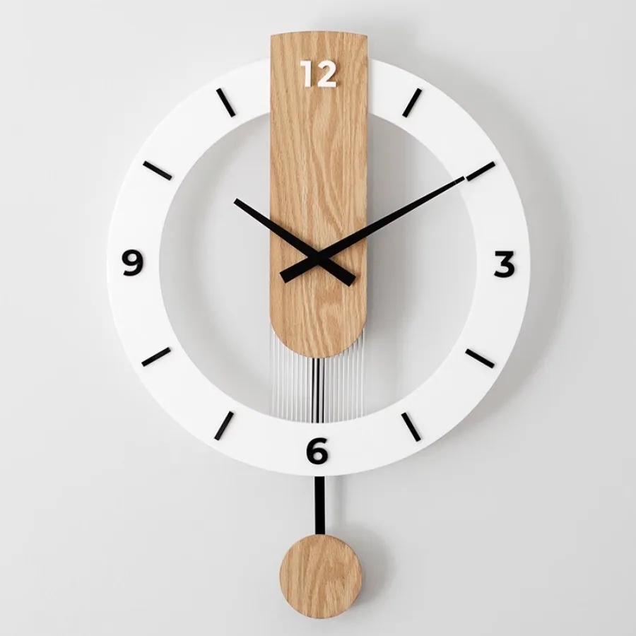 

Elegant Home Wall Clock Pieces Quartz Gift Wooden Living Room Wall Clock Decoration Art Round White Office Chambre Room Decor