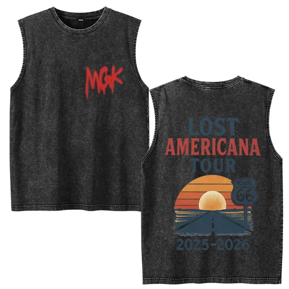Rapper MGK Lost Americana Tour Album 2025 T-Shirt Men's Clothing Vintage Washed Tank T Shirt Rock Oversized 100% Cotton T Shirts