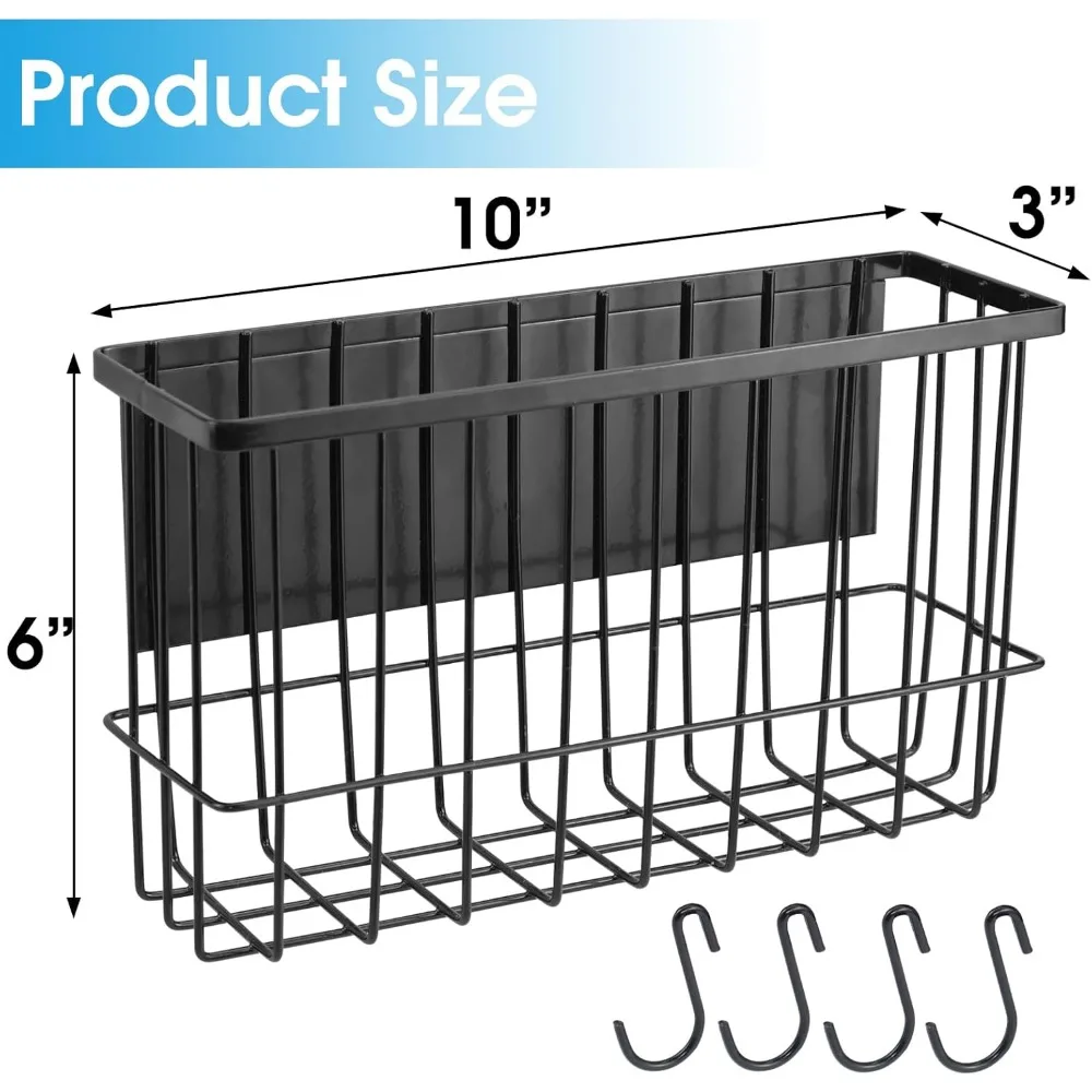 رف منظم غرفة الغسيل المغناطيسي، رف تخزين أسود غير لامع للغسالة أو جانب المجفف - حامل مغناطيسي، بدون مثقاب - يتضمن