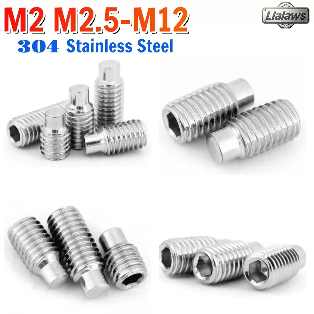 M2 M2.5 M3 M4 M5 M6 M8 M10 M12 Allen Hexagon Socket Convex End Grub Headless Bolt 304 Stainless Steel Dog Point Set Screw