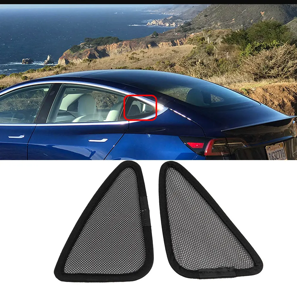 Car Rear Window Sunshade Net, Pequeno Triângulo Sombreamento Mats, Light Blocking Pads, Protector para Tesla Model 3 Y, Auto Acessórios, 2Pcs