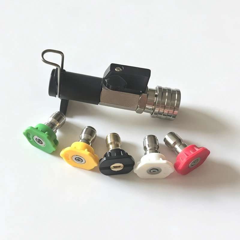High Pressure Washer Ball Valve Kit and 5 Spray Nozzles, Convert Water Hose into Nozzle Tips, for Karcher Bosch Nilfisk Lavor