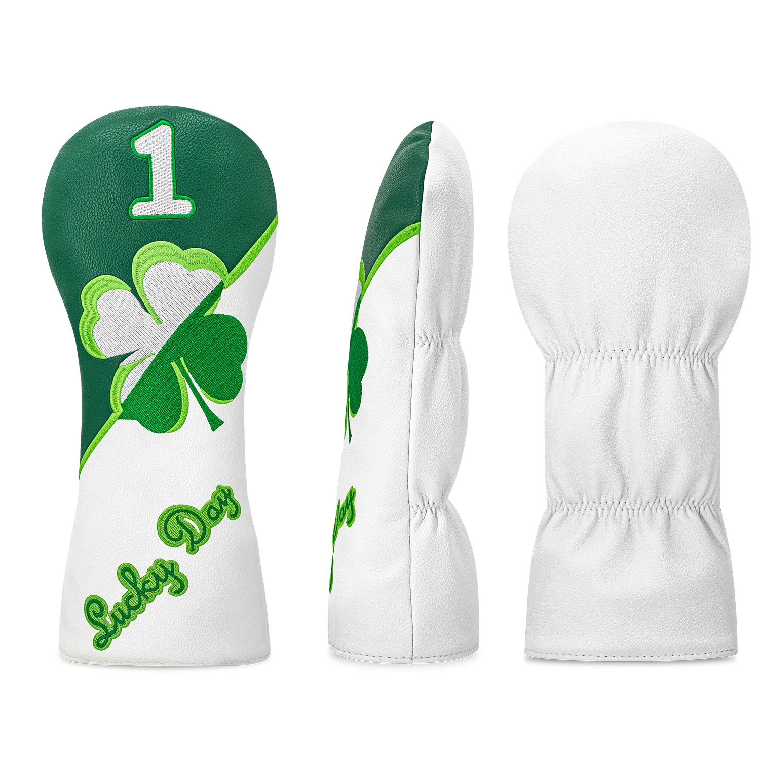 1PC/4PCS Lucky Clover Golf Headcover PU Golf Wood Club Head Cover For Driver Fairway Hybrid Protector With Rotating Number Tag