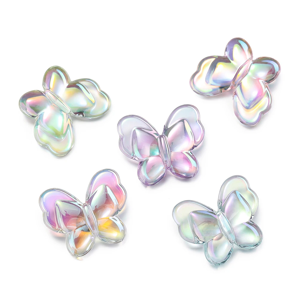 10Pcs/bag Acrylic Butterfly Laser Color Loose Beads AB Color Beads For DIY Bracelet Phone Chain Making Supplies Findings