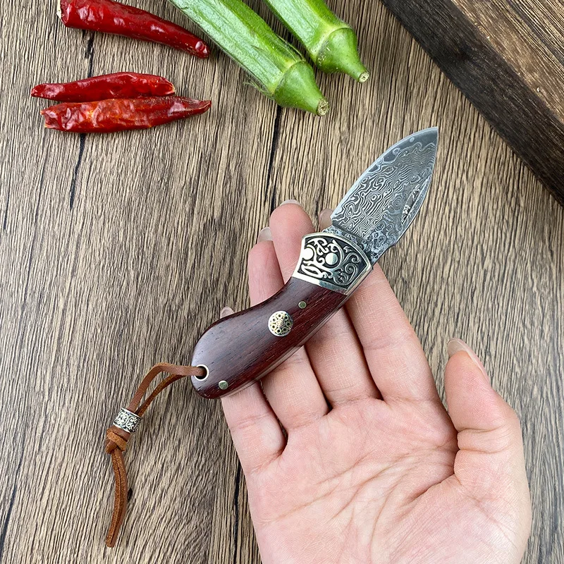 

Outdoor Camping Keychain Folding Knife Mini Portable Fishing High Hardness Ebony Handle Knife