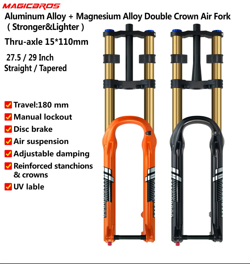 MAGICBROS MTB Doppelkronen-Luftfedergabel 36MM Rohr Steckachse 15*110mm 27,5 29 MTB Mountainbike Doppelkronen-Gabel – Detail 1