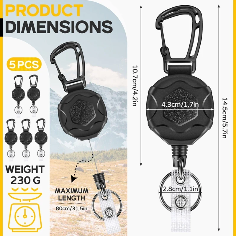 Retractable Keychains Heavy Duty Badge Reel Retractable Id Badge Clip With Upgraded Mountaineering Buckle