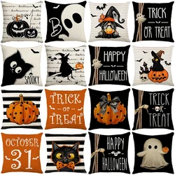 Halloween Decor Kussensloop 45X45 Kussensloop Grappige Pompoengeesten Zwarte Kattenprint Kussenhoes Huisdecoraties Kerstcadeaus