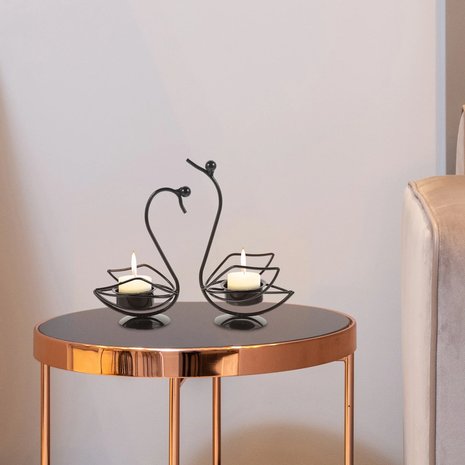 

2Pcs Swan Iron Art C Holders Black Romantic Wedding Decor Metal Tea Light HolderVintage Style Home Decoration