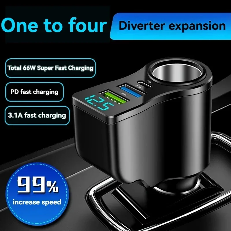 Neue 66W Digital Display Auto Schnelle Lade Dual USB Auto Ladegerät Auto Ein bis Drei Zigarette Leichter Auto multifunktionale Ladegerät