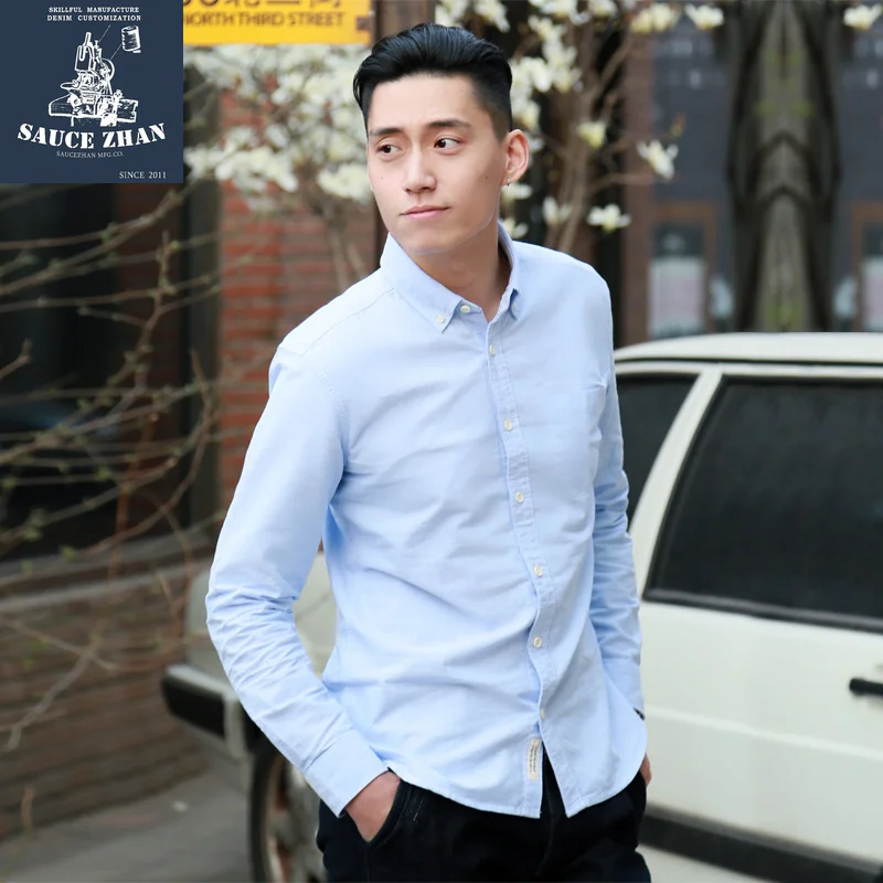 SauceZhan Original Vintage Shirt Cotton Shirt Men Shirt slim mens shirts men shirt long sleeve Oxford fabric shirt men