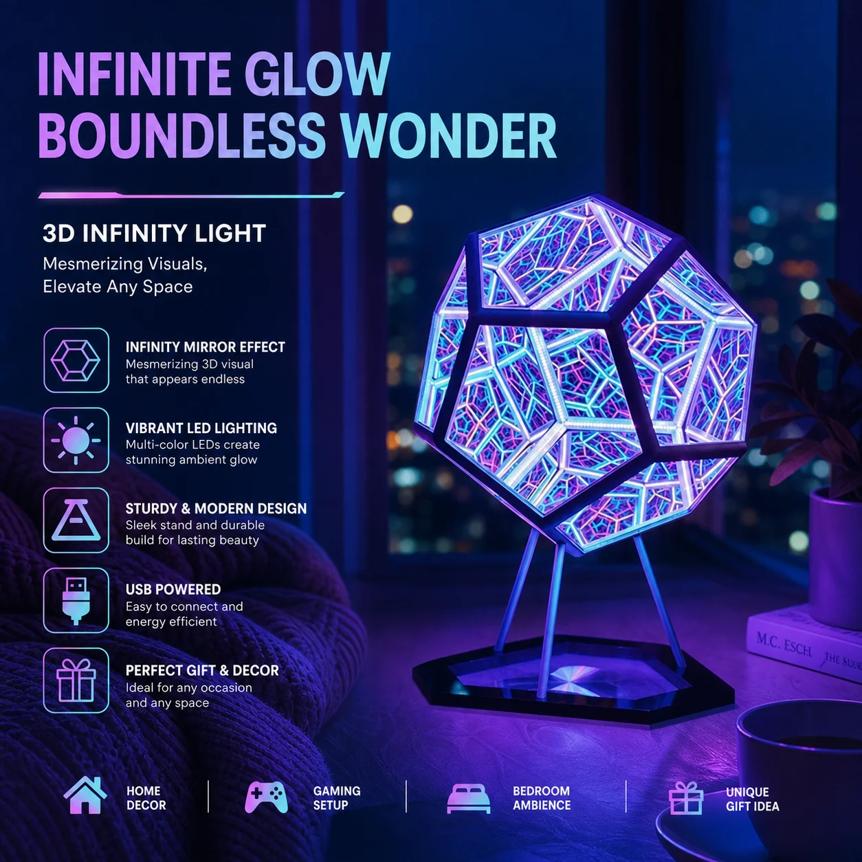 Creative Cool Infinite Dodecahedron Night Light Color Art Lamp