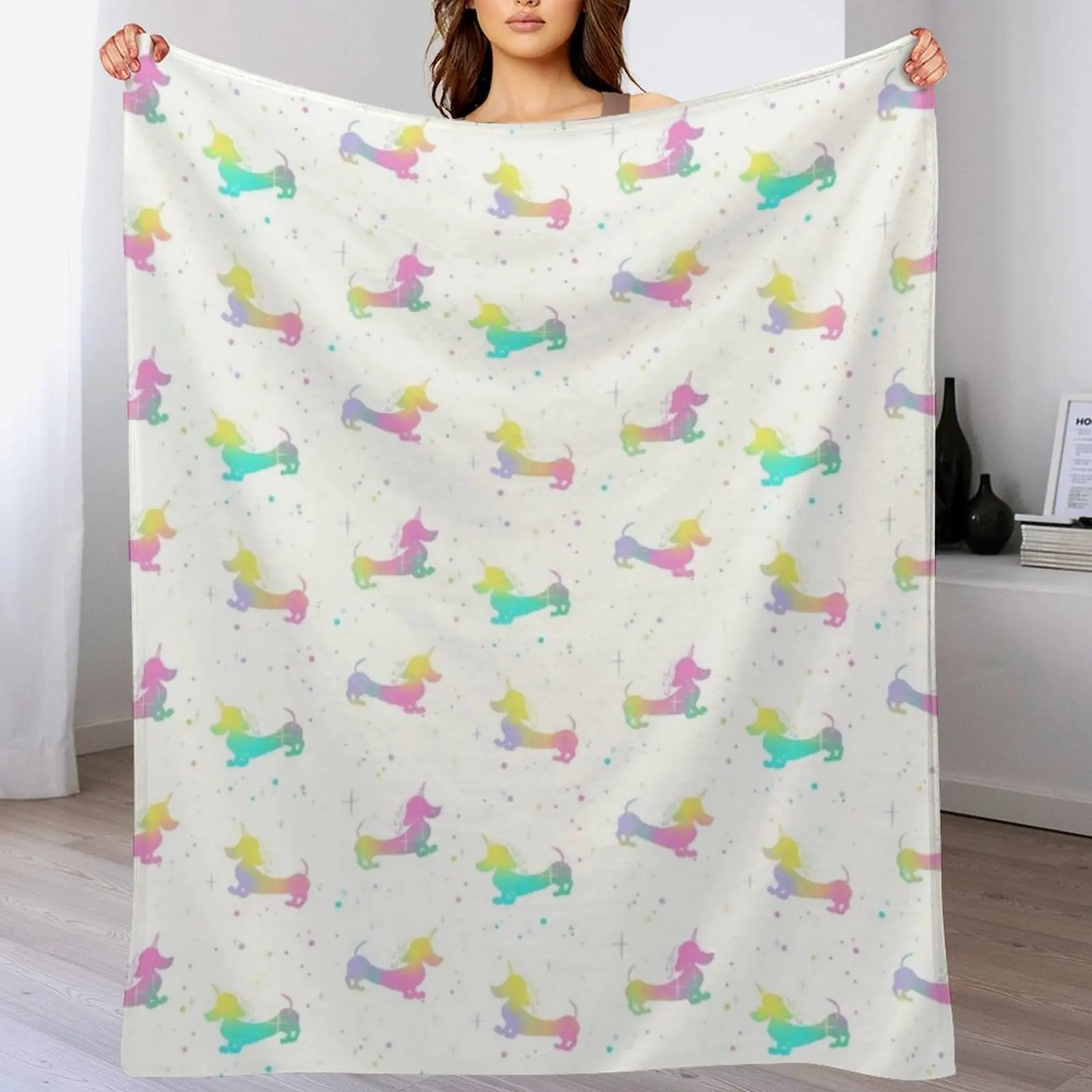 

Magical Unicorn Dachshund Silhouette Pattern Throw Blanket Soft Warm Blanket Gift for Grandparents