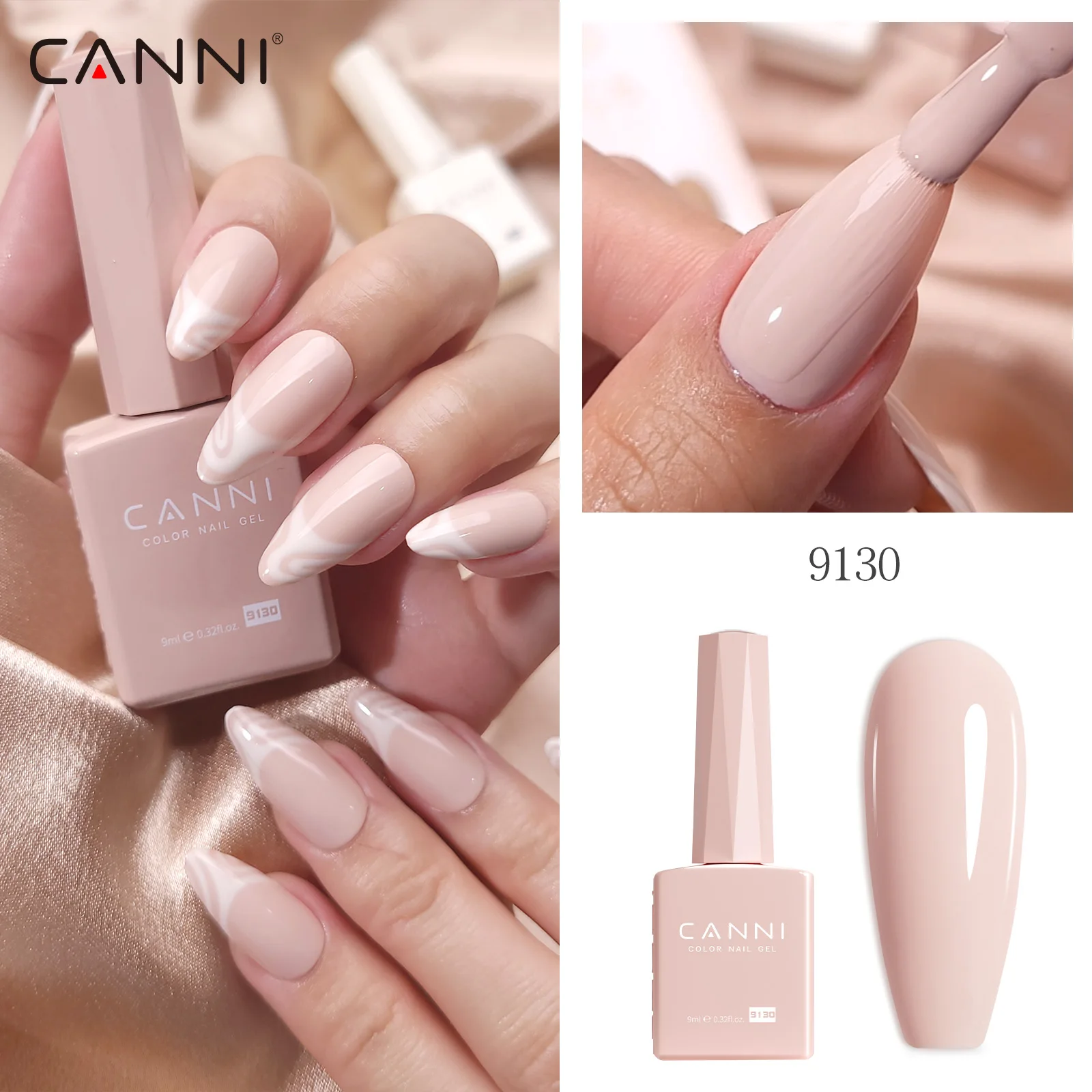 #9130 CANNI Nude Pink Color Gel Polish 9ml Super Round Brush Hema/TPO Free Nail Gel Polish Winter Colors Semi Permanent Gel