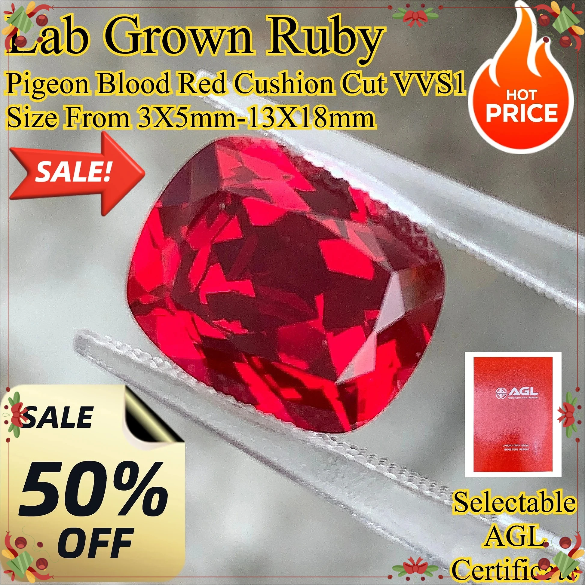 

Cushion Cut Lab Grown Ruby Pigeon Blood Red Loose Gemstone AGL Certificate DIY Jewelry Making For Rings Earrings Necklaces