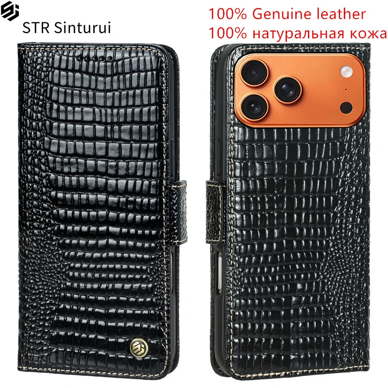 

STR Genuine lizard pattern leather card Slot Wallet Cover For iPhone Air 17 16 15 14 13 12 11 XS Pro Max 8 7 Plus phone Case