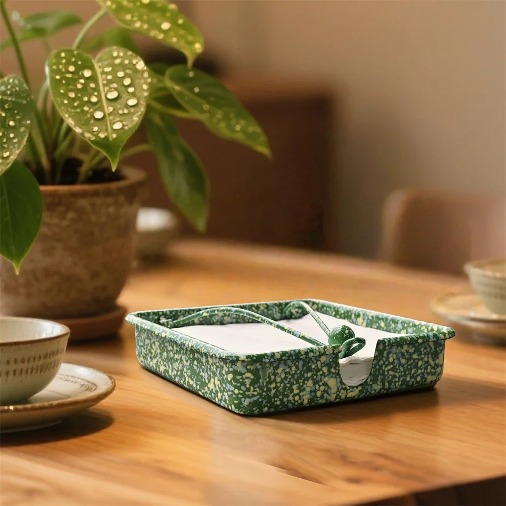 Vintage Enamel Tissue Box Home Two-Color Splash Ink Tissue Box Kitchen Restaurant Decorative Desktop Ornaments Storage Box