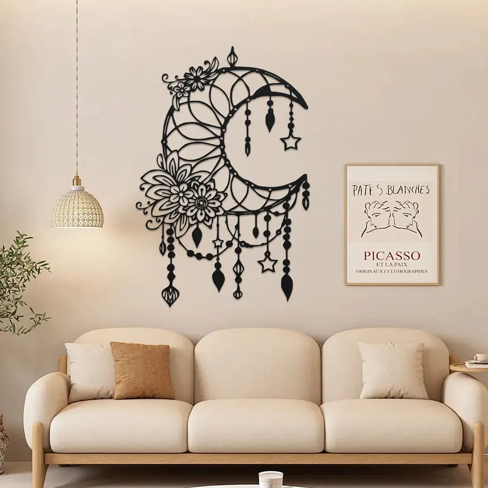 Art Craft Cafe - Elegante Gotische Mond- & Blumen-Wandkunst -