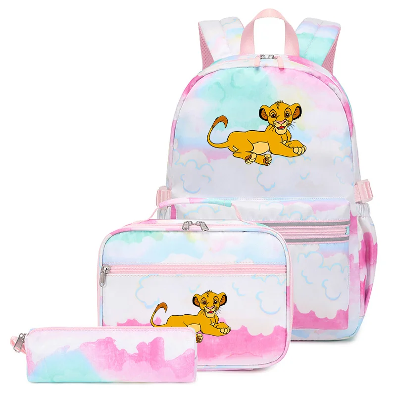 3Pcs/Set The Lion King Simba Backpack Colorful Bag Boys Girls School bags Teenager Student with Lunch Bag Travel Mochilas