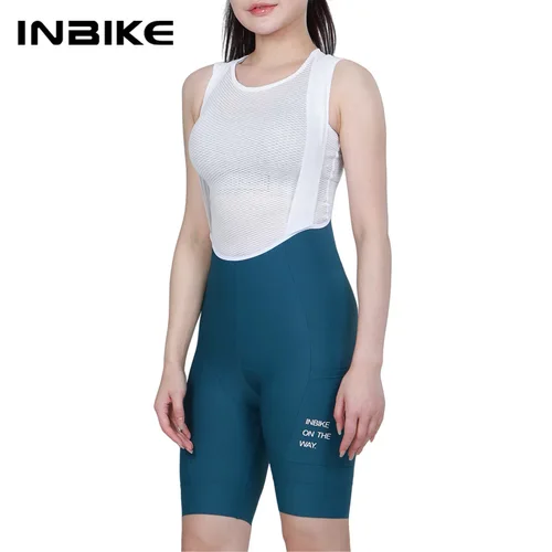 INBIKE-pantalones cortos con pechera para ciclismo profesional para mujer, pantalones cortos acolchados para bicicleta, pantalones transpirables de secado rápido para ciclismo de montaña