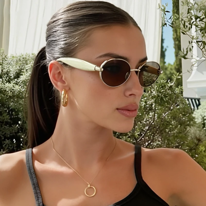 

Black Small Oval Punk Sunglasses Women 2025 Luxury Vintage Steampunk Metal Frame Sun Glasses For Ladies Trendy Traveling Shades