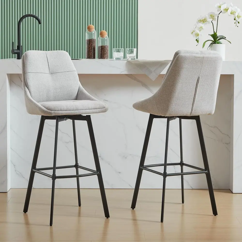 

25.5 Bar Stools Set of 4, Swivel Counter Height Stools w Back, 20 Wide Padded Seat, Rubber Wood Frame, Armless Farmhouse Barsto