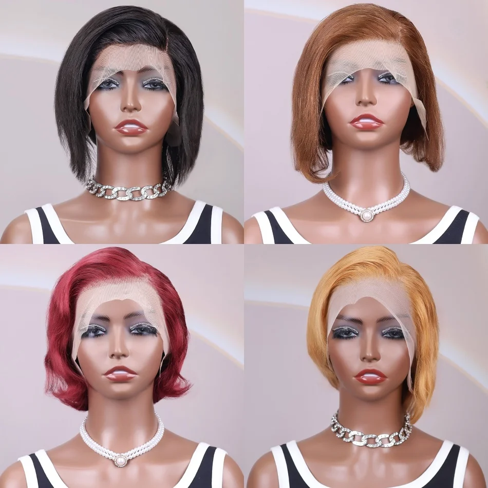 # 4 الشوكولاته براون عابث قطع الباروكات شعر الإنسان مستقيم 13x4 الدانتيل شعر مستعار أمامي قصير بوب شعر مستعار شعر الإنسان 99J بورجوندي # 27 شقراء عسلي