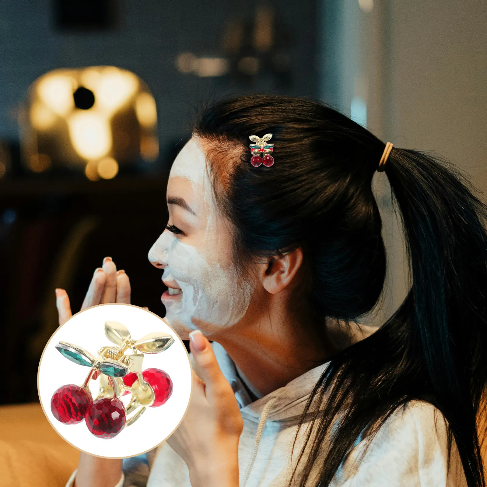 

Small Cherry Metal Claw Clip for Women Cute Red Fruit Hair Accessory Elegant Styling Clip for Bangs Updos Ponytail Secure Hold