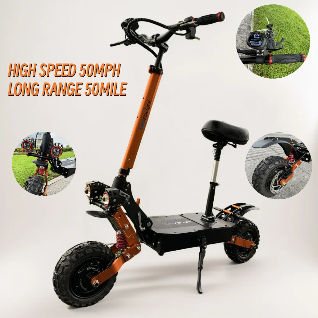 53MPH Powerful 11inch Adult Electric Scooter C-type Spring Damping 6000W Dual Motor 60V Scooter with Sest