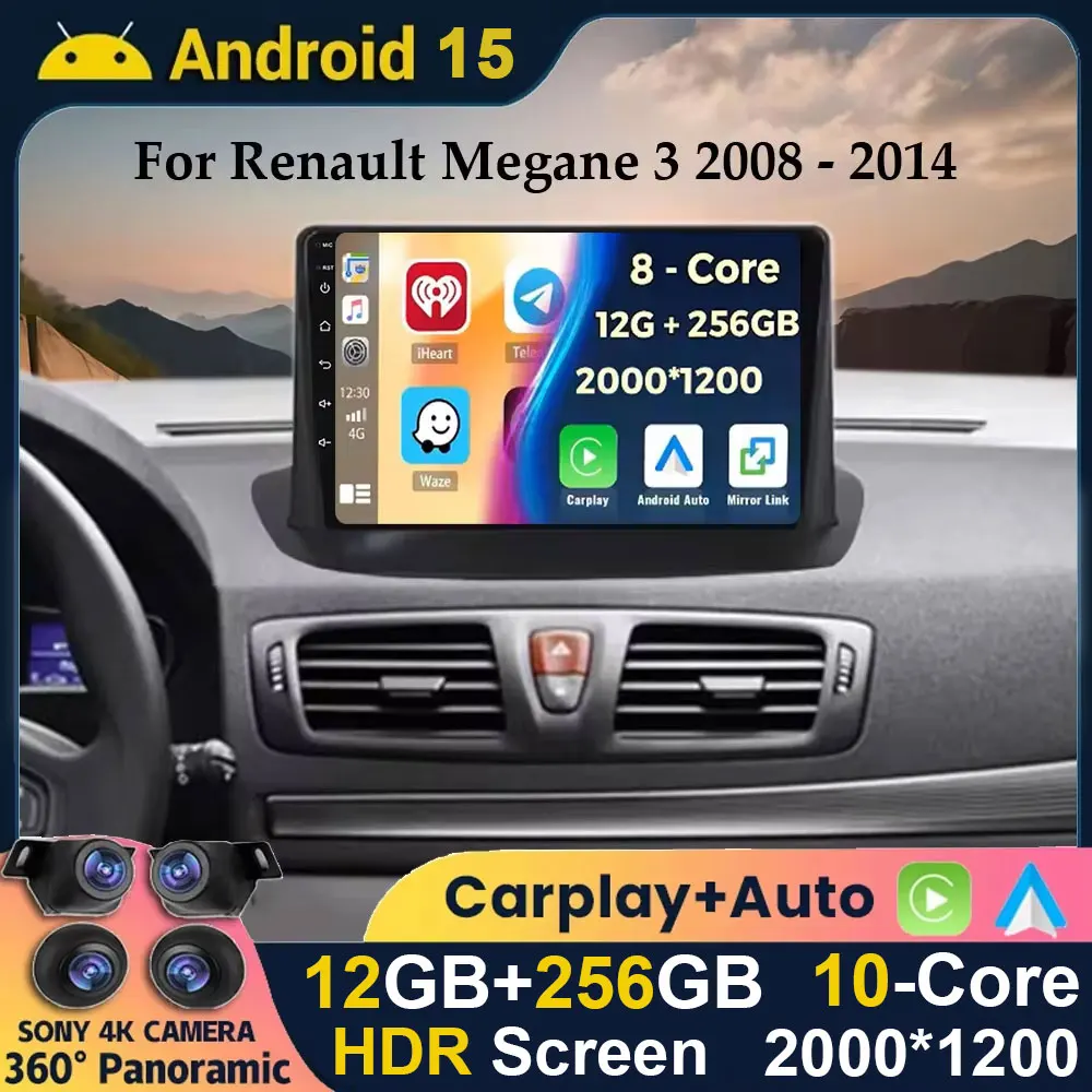 

Android 15 Car Radio For Renault Megane 3 Fluence Samsung SM3 2008 2009 2010 2012 2014 Wireless Car play Car Multimedia QLED