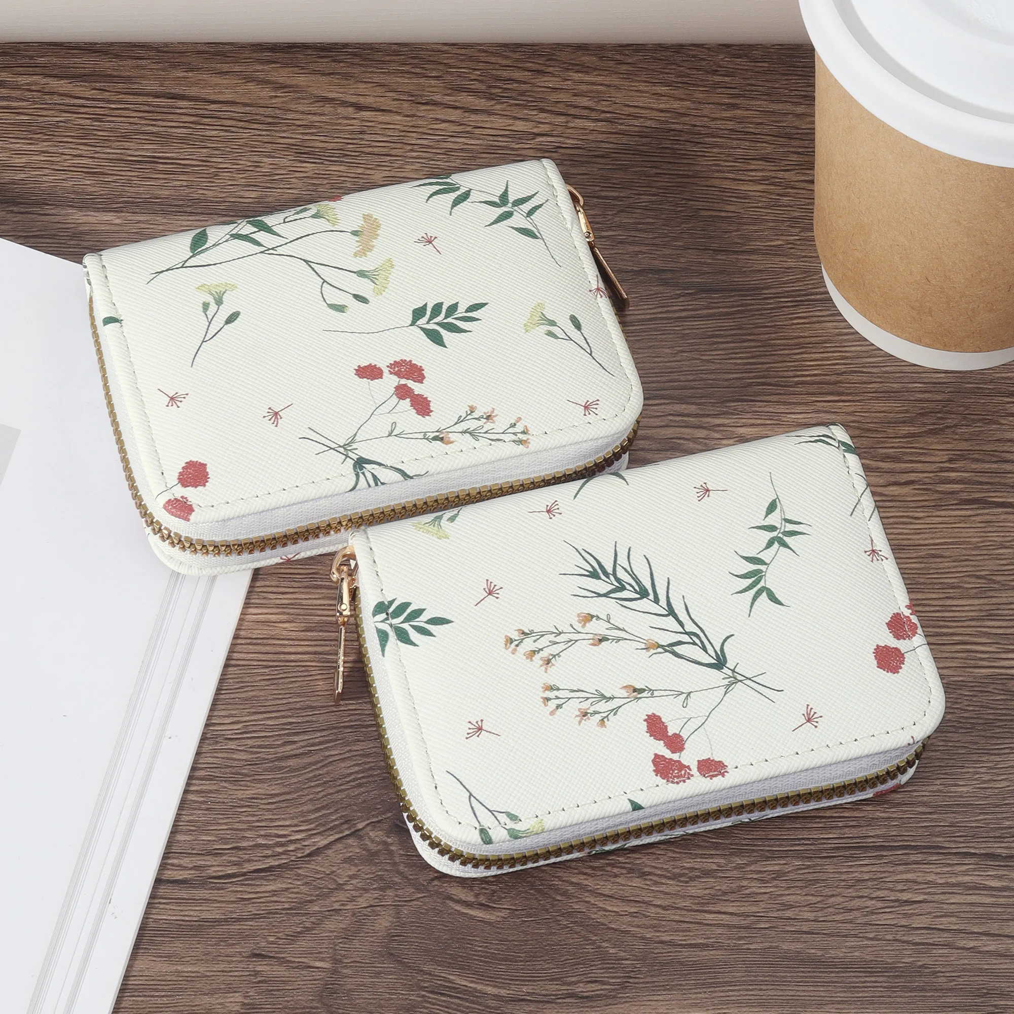 New leather women's card case, short zippered wallet, credit card holder zippered card case, women's short wallet