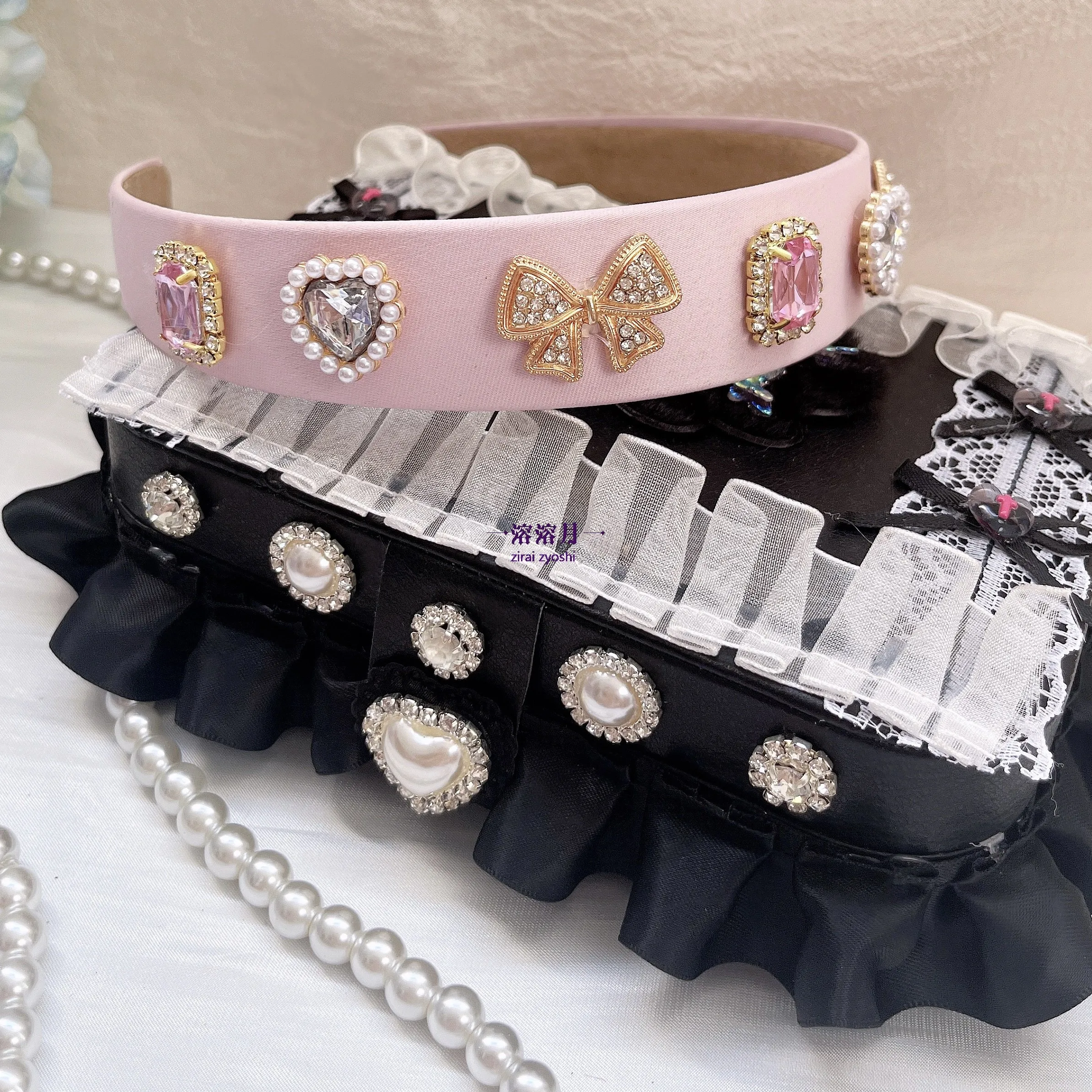 Bandeau rectangulaire en forme de cœur pour fille, fait à la main, Style japonais, mignon, pour femmes, douce Lolita, nœud en strass, pince à cheveux, accessoire