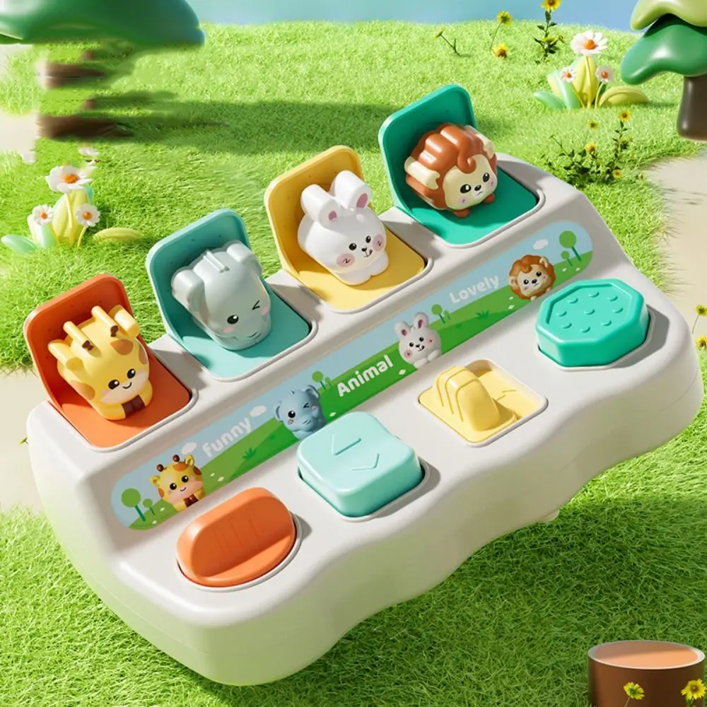 Montessori Peekaboo Switch Box Cartoon Animals Button Toy Animal Sensory Toy ABS Colorful Interactive Animal Toy Box Children