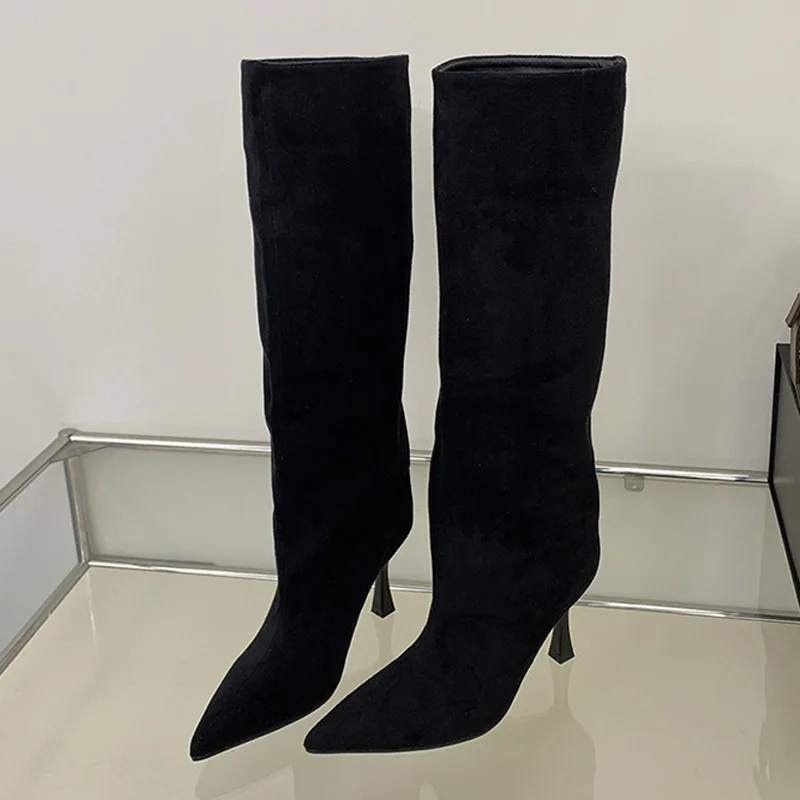 Eilyken Winter Retro Design Pointed Toe Knee High Boots Women Stiletto Heels Comfortable Ladies Shoes Long Botas Largas Mujer