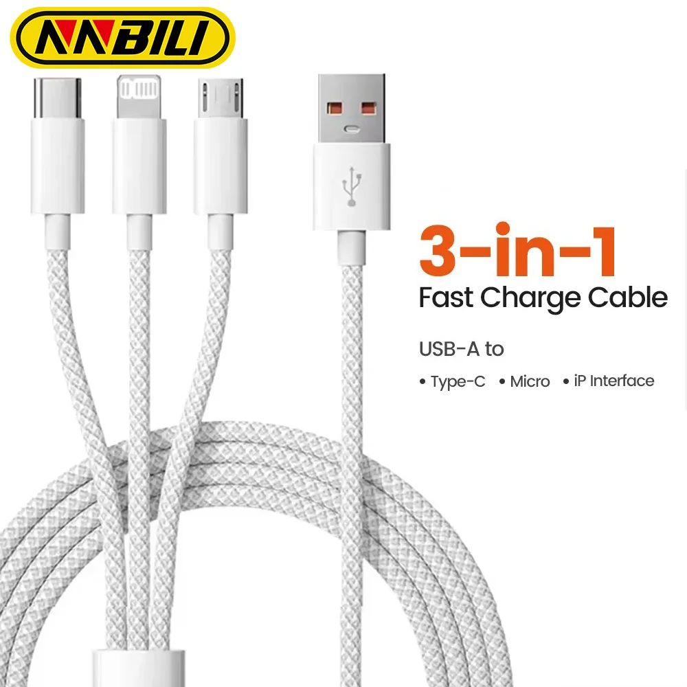 NNBILI 66 W 3 In 1 Schnellladekabel 6A Micro USB Typ C Datenkabel Für Xiaomi Super Schnellladegerät Nylongeflechtkabel 1,2 m/2 m